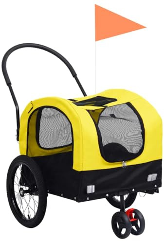 Haustierwagen Hundetrolley,2-in-1 Fahrradanhänger für Hunde und Buggy Gelb und Schwarz für mittelkleine Haustier