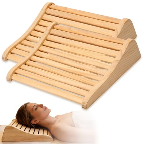 2 Pack Wooden Sauna Headrest with Ergonomic Design Natural Wood Neck Pillow Head Support Elegant Sauna Accessories for Comfort Resting Relieving Relaxing Women Men Adults Home Spa Commercial