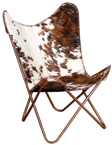 pokgdf Vintage Butterfly Chair mit Eisengestell, Klassischer Retro Sessel mit Lederbezug aus echtem Kuhfell, Butterfly Sessel aus echtem Kuhfell mit robustem Gestell