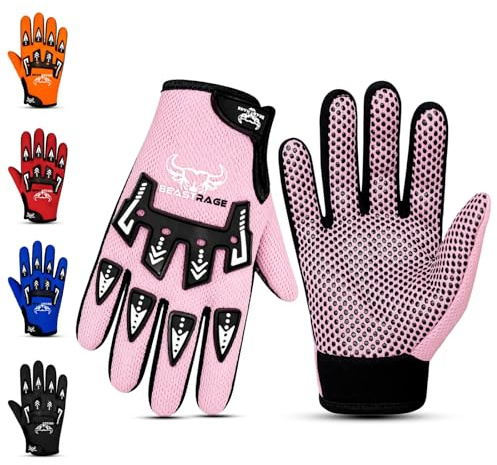 BEAST RAGE Gants de vélo pour Enfants–Gants de Motocross et de BMX pour garçons et Filles,Prise en Main antidérapante,Gants légers et Respirants pour Le Motocross (Rose, Petit [4 à 6 Ans])