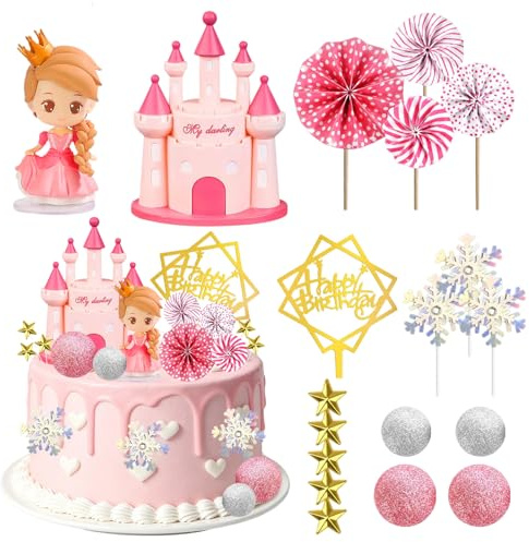 19 Stück Prinzessinnen Tortendeko, Kuchen Deko Schloss, Torten Deko Prinzessin Schloss, Prinzessin Cake Topper, Tortendeko Kugeln für Hochzeiten, Jubiläen, Geburtstagsfeiern