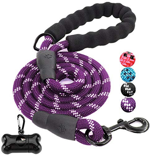 JBYAMUK 5 FT Strong Dog Lead with Comfortable Padded Handle and Highly Reflective Threads for Small, Medium and Large Dogs (5-FT, Purple)