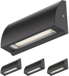 ledscom.de 4 Stück LED Wandleuchte/Treppenlicht SEGIN für außen, IP54, flach, Downlight, schwarz matt, eckig, 3,6 W, 278lm, kaltweiß