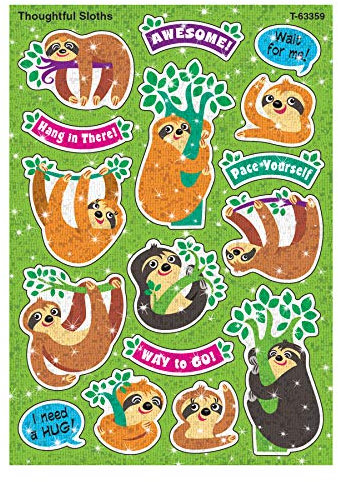 TREND ENTERPRISES - Thoughtful Sloths Sparkle Stickers, 32 Count