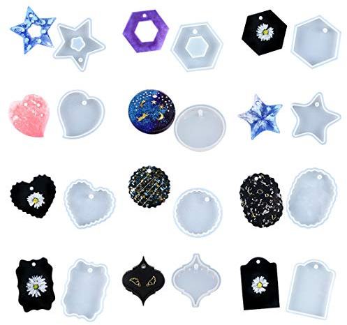 FineInno 12 Stück Schmuck Epoxidharz Formen,Anhänger Silikonformen Epoxidharz,Gießformen für Anhänger Schmuckherstellung Dekoration DIY Basteln