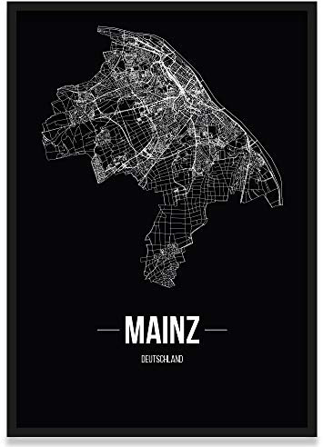 JUNIWORDS Stadtposter, Mainz, Wähle eine Größe, 30 x 40 cm, Poster mit Rahmen, Schrift B, Schwarz