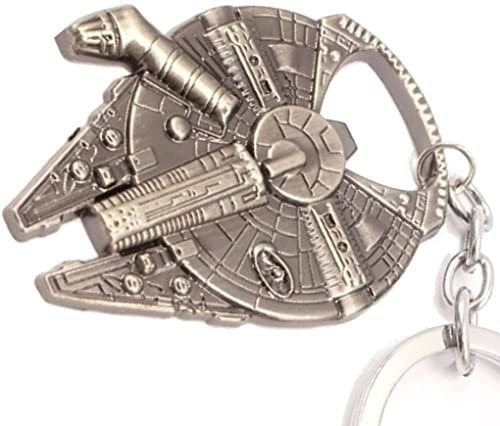 Han Solo`s Millennium Falke - Décapsuleur en optique vaisseau spatial avec porte-clés, optique acier inoxydable 60x45mm, cadeau pour les fans de Star Wars