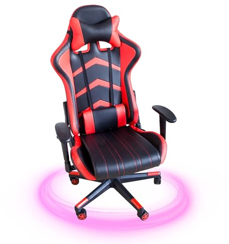 NATIV LEMODO Gaming-Sessel mit Wippmechanik - höhenverstellbarer Zockerstuhl - drehbarer Gaming-Stuhl - höhenverstellbare Armstützen - schwarz-rot - bis 150kg
