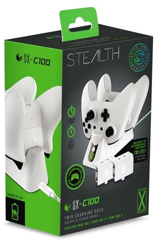 Stealth SX-C100 Xbox One Twin Charging Dock with Rechargeable Battery Packs - White
