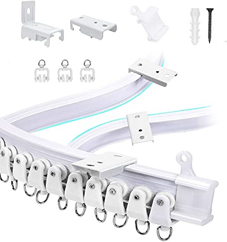 5 Meter Metall-Fenster-Vorhangschiene, flexibel, biegbar, gerade gebogene Vorhangschiene für L-förmige U-Form, Erkerfenster, Duschvorhänge, Raumteiler, DIY-Montagezubehör inklusive