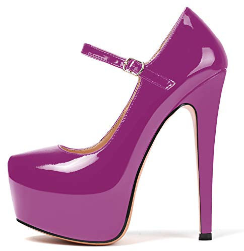 elashe-Scarpe col Tacco Alto - 16CM Scarpe da Donna- Cinturino alla Caviglia- Scarpe con Plateau Viola EU38
