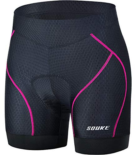 Souke Sports Damen Fahrradunterhosen Damen Radhose 4D Gepolstert Atmungsaktiv Radunterhose Dame mit Rutschhemmendem Beingreifer