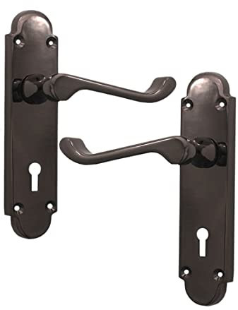 Victorian Scroll Black Nickel Internal Lever Lock on Shaped Backplate Door Handles - Suitable for All Types of Internal Doors 168x40mm Backplate