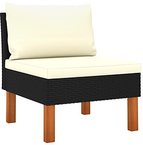 vidaXL Eukalyptusholz Massiv Mittelsofa mit Sitzpolster Rückenkissen Gartenmöbel Sofa Lounge Gartensofa Garten Balkon Terrasse Poly Rattan