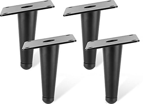 Kyuionty Lot de 4 pieds de meubles 10,2 cm, pieds biseautés obliques en métal noir mat style milieu du siècle pour armoire, canapé, table, ottoman