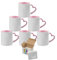 MR.R Taza de cerámica para lavavajillas en blanco, taza con revestimiento en blanco, taza clásica con taza interior de color rosa y mango de corazón, 11 onzas, juego de 6 piezas por caja