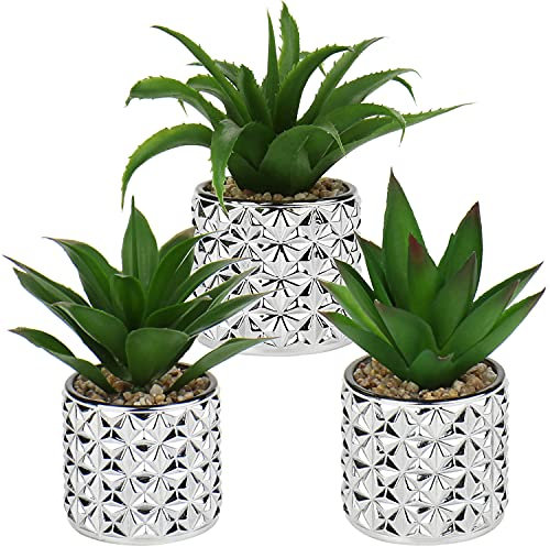 Set di 3 piante grasse artificiali, piante artificiali decorative in vaso di vetro argentato, mini piante grasse per soggiorno, balcone, camera da letto, bagno, decorazione da tavolo