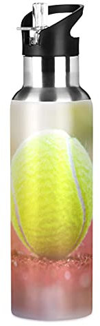 Vnurnrn Balles De Tennis Cadeau Mignon Bouteille d'eau Isotherme avec Paille en Acier Inoxydable Gourde 600ML, Sans Bpa Gourdes Eau pour Enfant Sport Randonnée École Bureau