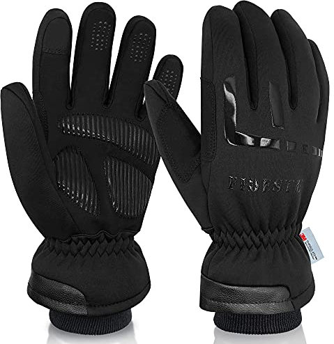 FIDESTE -40°F Wasserdicht Winter Thermo Handschuhe– 3M Thinsulate Touch Screen Warme Handschuhe – zum Radfahren, Reiten, Laufen, für Outdoor-Sport – für Frauen und Männer, Schwarz (L)