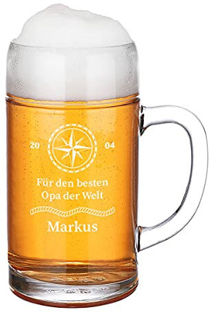 Bierkrug graviert mit Wunschmotiv - spülmaschinenfester Maßkrug 1 Liter - personalisiert - Männergeschenk für Biertrinker Motiv Bester Opa der Welt