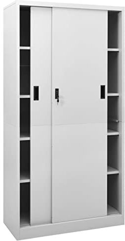 Gecheer Armadio per Ufficio in Acciaio con 2 Ante Scorrevoli,Armadio Ufficio Metallo,Schedario Metallo,Archivio,Metallico,Ante Sorrevoli,con Ripiani,Acciaio,Colore Grigio Chiaro,90x40x180 cm