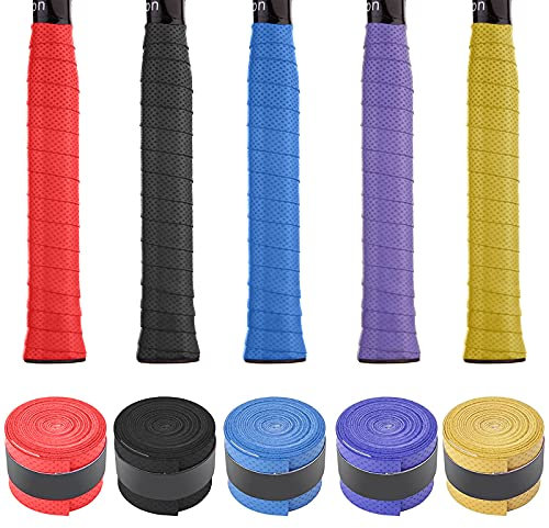 Racquet Grip, 5PCS Stretchy Anti-skid Tennis Badminton Racket Overgrips, Sweat Absorption & Non-Slip Handle Grip Tape for Tennis Racquet Grips, Badminton Racket Grips