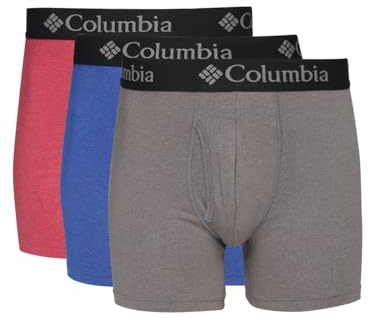 Columbia Men's Performance Cotton Stretch Boxer Briefs 3 Pack, Red/Blue/Grey, Large