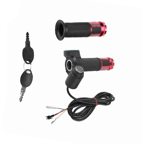 Joyzan Bike Throttle Grip, 12V-99V Handlebar Scooter Half Wrist Twist Grip with Power Key Locker LED Display Ebike Electric Speed Control Handle Bar Waterproof for Motorbike Motorcycle E-Bike(Red)