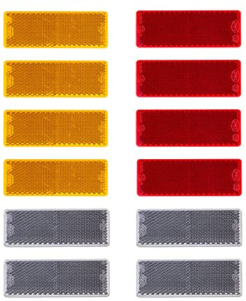 BEIJISTAR Anhänger Reflektoren Kit, 4 x Rot 4 x Gelb 4 x Weiß Rechteckig Selbstklebend Reflektor, Anhänger Katzenauge Reflektor, für Torpfosten Zäune LKW RV Wohnwagen