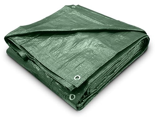 Lona verde de 2,4 m x 3 m, lona ligera de plástico de polietileno, 80 g/m², resistente al agua, cubierta de lona multiusos utilizada para muebles de jardín, cobertizo, camping (8 pies x 10 pies)