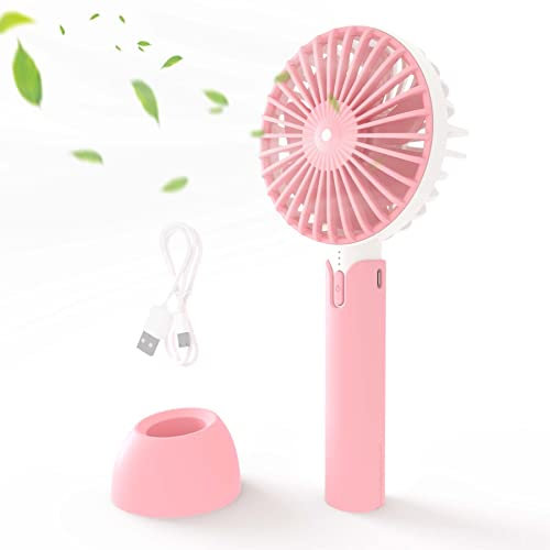 NAKIYO Handheld Fan - Mini Portable USB Rechargeable Fan with 3 Adjustable Speeds, Battery Operated, Cooling Hand Fan and Small Fans for Boys Girls Kids, Home, Outdoor, Office, School, Travel-Pink