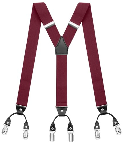 Sencillo Hosenträger Herren mit 6 Starken Clips Y-Form Dunkelrot