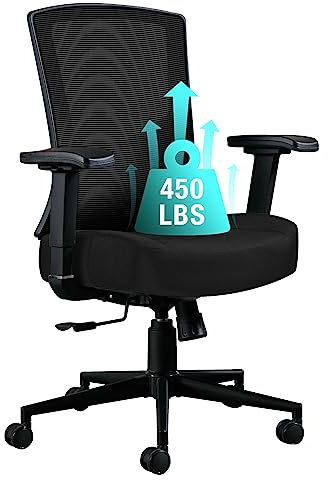 Blue Whale Big and Tall Office Chair 450lbs, Ergonomic High Back Computer Desk Chair for Heavy People with 2D Adjustable Waist Support and Heavy Duty Metal Base Mesh Chair