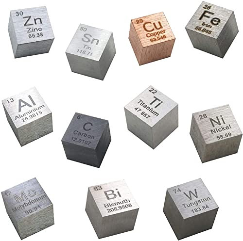 NEZIH 11 Stück Element Würfel 10Mm, Zink Zinn Kupfer Eisen Alumikohlenstoffn Nickel Molybdän Bismut Wolfram Für Sammlungen Diys