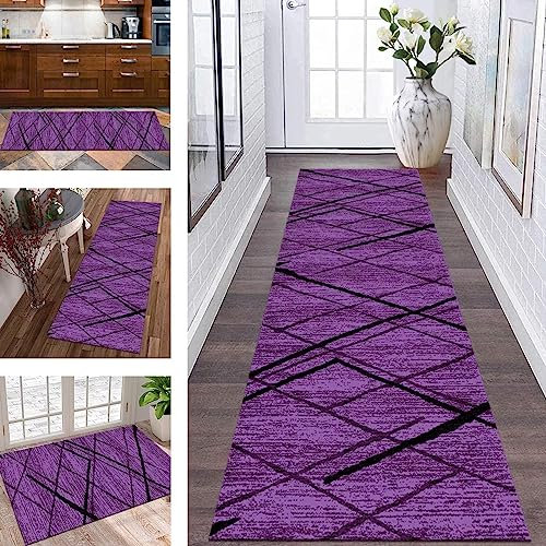 Tappeto Passatoia Tappeto Cucina Antiscivolo Lavabile Lungo Tappeti Runner ingresso interno 40X100CM Viola Nero 3D Tappeto Passatoie per Corridoio Tappetino zerbino bagno Soggiorno per metro