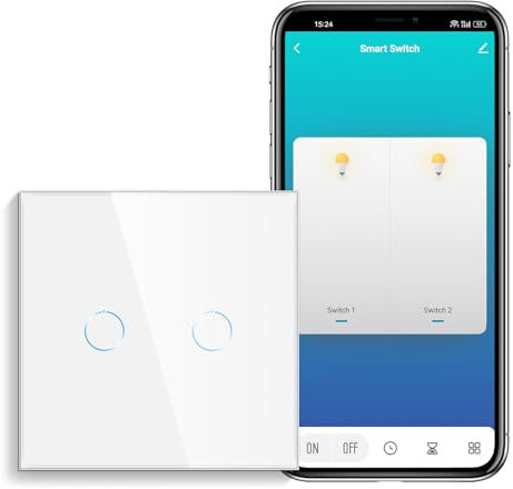 CNBINGO Smart Touch Lichtschalter Arbeiten mit Alexa, Google Home - Kein Neutralleiter Erforderlich - WLAN Lichtschalter unterputz Weiß - mit Glas Panel und Status-LED