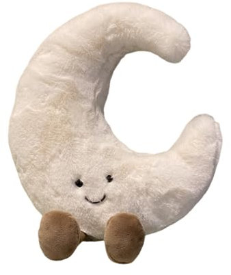 LAARNT Weiße Cartoon Mond Plüschpuppe, Mond Plüschkissen, Smiley Plüschpuppe, Plüschtiere, Zimmerkissen, Plüsch Kopfstütze, Heimdekoration, Süße Geschenke 30cm