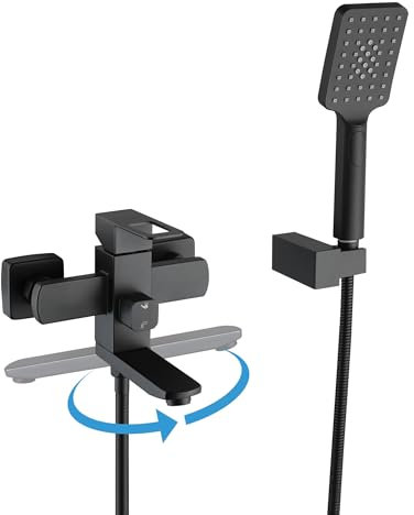 LIWEIKE Robinet de baignoire avec douchette, robinet de baignoire noir mat pour bec pivotant à 180 ° montage mural robinet de baignoire
