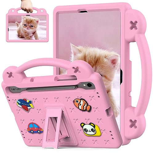 Sfulatdc Custodia per bambini per Samsung Tab S8/S7, con cavalletto pieghevole e maniglia antiurto, simpatica, compatibile con Galaxy S9 da 11 (SM-X710/X716B/X718U), rosa