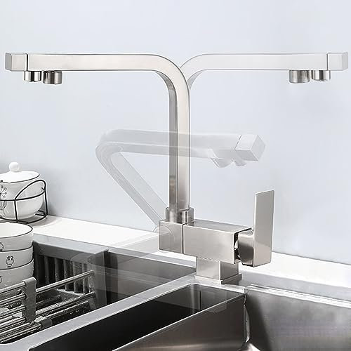 XJTNLB Robinet 3 Voies Cuisine Osmoseur Robinet Rotatif à 360 ° Mitigeur Cuisine Rabattable Sous Fenetre Robinetterie Cuisine Eau Potable,Brossé
