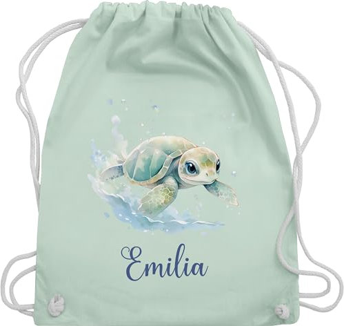 Turnbeutel Rucksack - Schildkröte mit Name personalisiert I Zootiere I Panzertier - Unisize - Pastell Grün - schildkröten turtle tiermotiv beutel schildkrötenmotiv und tasche turtles