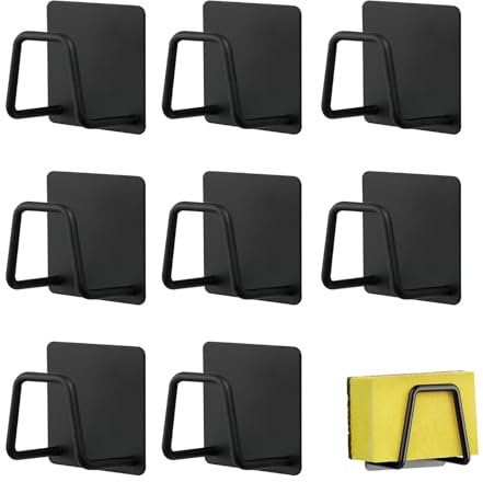 RAFIYU 8 Stück Schwammhalter küche Klebend Schwamm Halter Spülbecken Organizer Schwarzer Hängend spülschwammhalter, Bad Küche Wasserdicht Haken für Schwamm, spüllappenhalter, schneidebrett halter