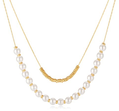 BSLVWG Perle Chokers Multi-Layer Perle Halskette Vintage Choker Perle Statement Braut Choker Perle Anhänger Halskette Hochzeit Party Schmuck für Frauen und Mädchen (Gold)