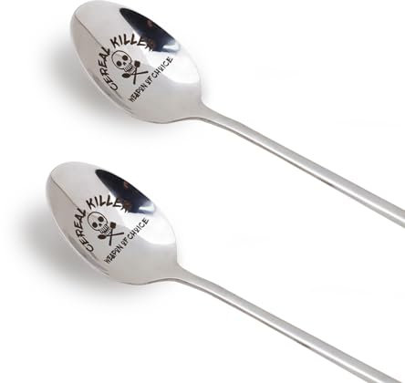 Valentines Day Gifts Anniversary Wedding Gifts, 2 Pieces Stainless Steel Engraved Coffee Spoon Couple Gifts Valentines Day Gifts for Wife Husband (Cereal Killer)