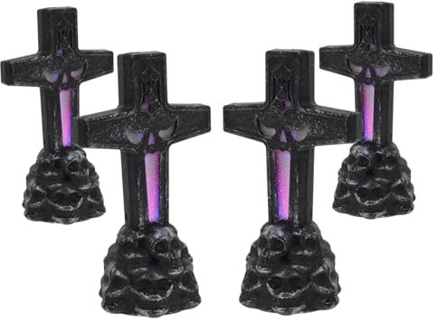Veemoon 4 Stück Nachtlicht Mini Grabstein Figur Led Kreuz Grabsteine Grabstein Miniatur Halloween Grabstein Zeichen Gefälschte Grabsteine Friedhof Lampe 3d Schlafzimmerbeleuchtung