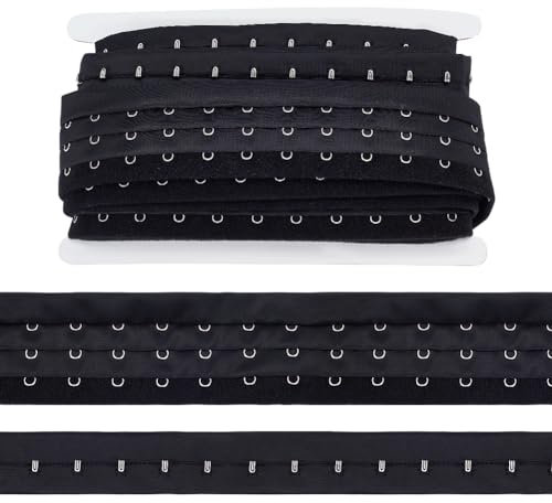 FINGERINSPIRE 3 m Paar 3 Reihiges Haken Und Ösenband 49 mm Breit Schwarzer Abstand Polyesterband Mit Haken Und Öse Edelstahl Hakenband Randbesatzband Für DIY Dekoration