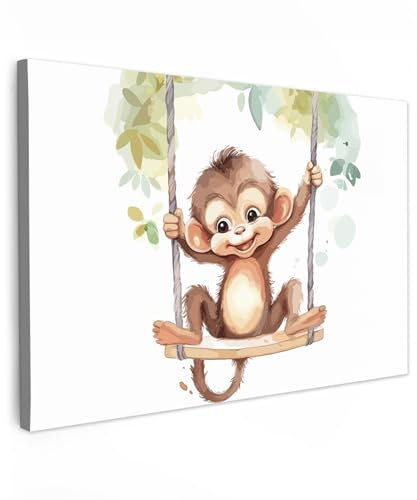 MuchoWow© Wandbilder 90x60 cm Wohnzimmer Wanddeko Schlafzimmer Zimmerdeko Wandgemälde Zimmer Deko auf Wand Dekoration Wall Art Affe - Tier - Kinder - Dschungel - Kinderzimmer - Babyzimmer