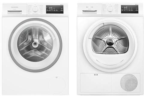 Siemens WM14N127 Waschmaschine iQ300, Frontlader mit 8kg Fassungsvermögen & WT45HVA3 iQ300 Wärmepumpen-Trockner, 8 kg, autoDry-Technologie