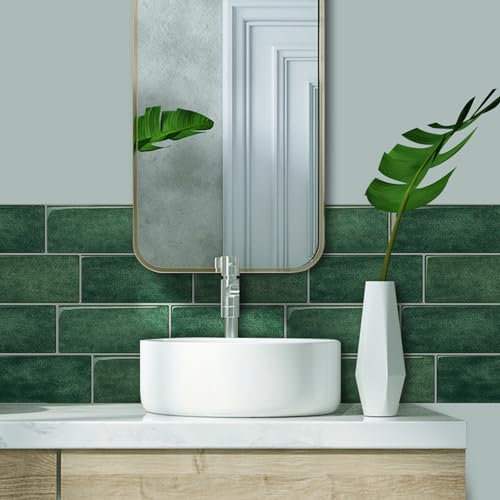 Alwayspon 3D-Vinyl-Wandfliesen-Aufkleber, selbstklebend, wasserdicht, Spritzschutz, für Küche, Badezimmer, Wand, Grün, 10 Blatt
