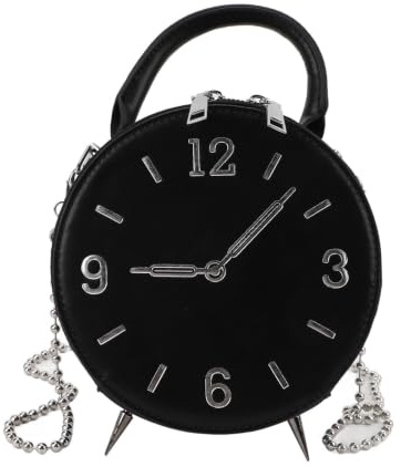 SUNGOOYUE Kleine Umhängetasche für Damen, PU-Leder, Moderne Uhr-Handtasche, Wasserdicht, mit 2-Wege-Reißverschluss für den Täglichen Gebrauch (Black)